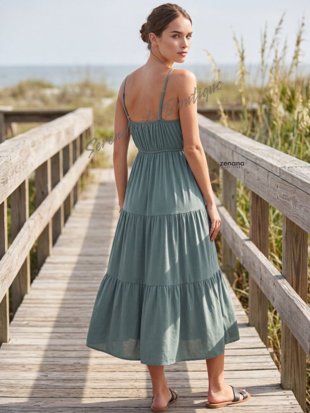 Zenana Ash Jade Breezy Tiered Maxi Dress Flowy Lightweight Rayon Cami Sundress - Picture 3 of 8